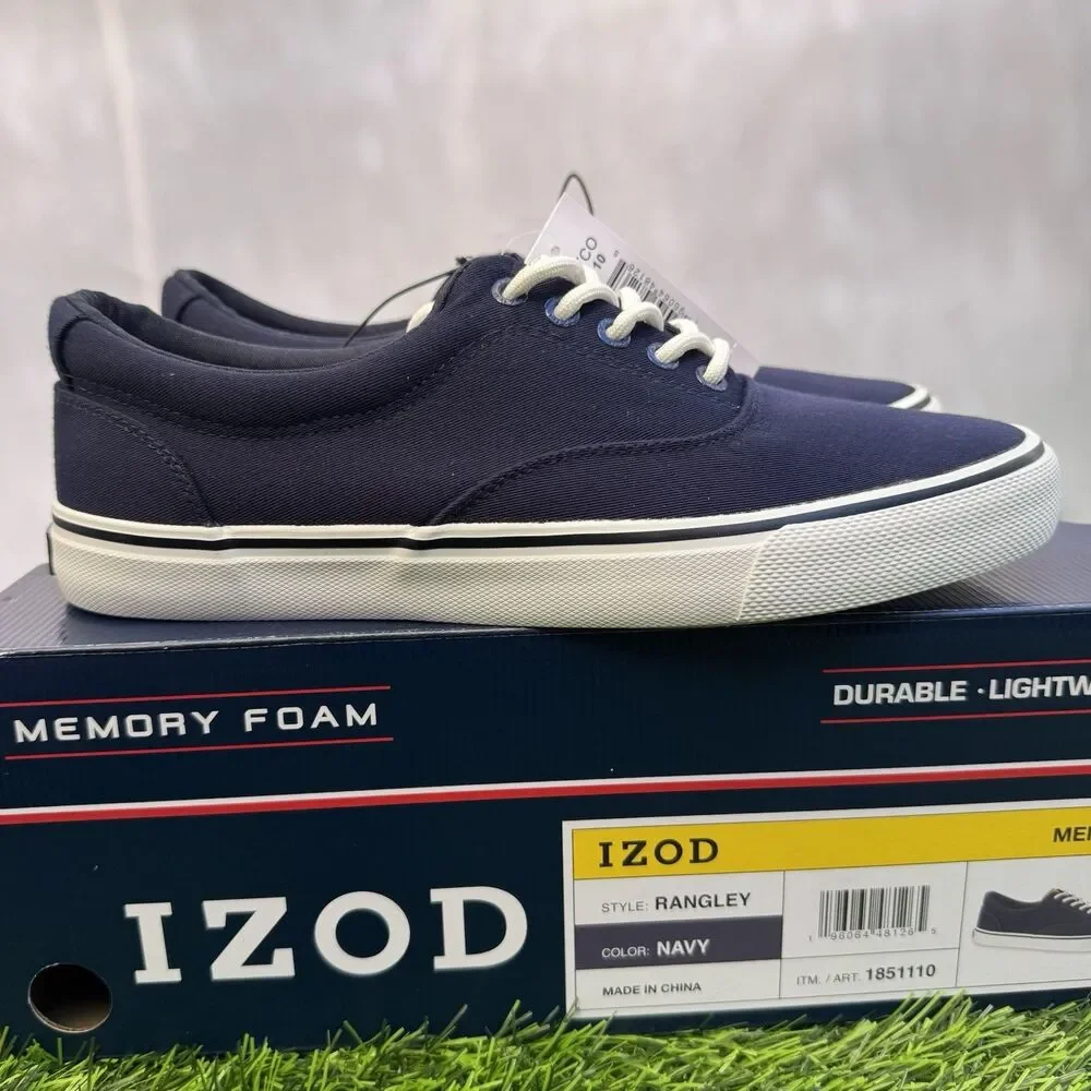 Izod Men's Rangley Canvas Memory Foam Navy Lace Up Sneaker Shoes Size 8